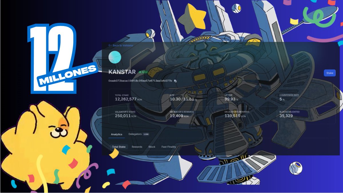 HEMOS LLEGADO A 12 MILLONES EN STAKE KANSTAR! 🚀
Gracias a toda la comunidad por hacerlo posible. Esto es solo el comienzo.
🤝 Stakea ahora y únete a este gran logro:
app.roninchain.com/validators/0xa…
<a href="/KanstarWorld/">KANSTAR 💫</a> <a href="/Kind_HQ/">KIND</a> <a href="/Ronin_Network/">Ronin</a>