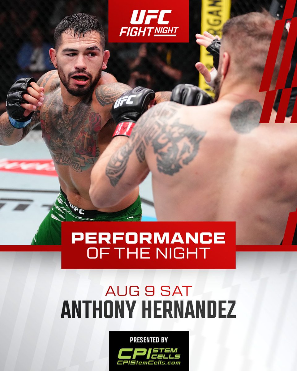 ufc's tweet photo. 4 POTN bonuses for 4 outstanding finishes! 👏

Anthony Hernandez, Christian Leroy Duncan, Elijah Smith &amp; @JoselyneMMA29 all earn a bonus tonight from #UFCVegas109 🤩

[ B2YB: @CPIStemCells ] https://t.co/UJi7k5vMXW