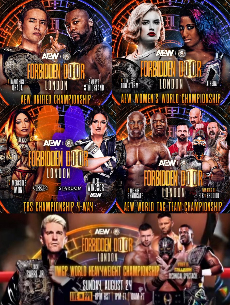 DrainBamager's tweet image. Forbidden Door card so far:
• Kazuchika Okada vs Swerve Strickland
• Toni Storm vs Athena
• Mercedes Moné vs Alex Windsor vs STARDOM vs CMLL
• Hurt Syndicate vs Brodido/FTR
• Zack Sabre Jr. vs Nigel/Garcia/Moriarty/Hechicero
• Kyle Fletcher vs ???