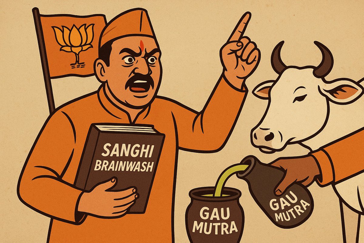 TheIceMaster07's tweet image. So BJP’s idea of “election strategy” = vote chori + sanghi brainwash kit.
Bro, does replacing water with gau mutra give some hidden cheating superpowers or just extra delusion? 🐄🧠
#VoteChori #SanghiLogic #BrainwashPolitics #GauMutraSuperpower
#BJPExposed #FakeNationalism