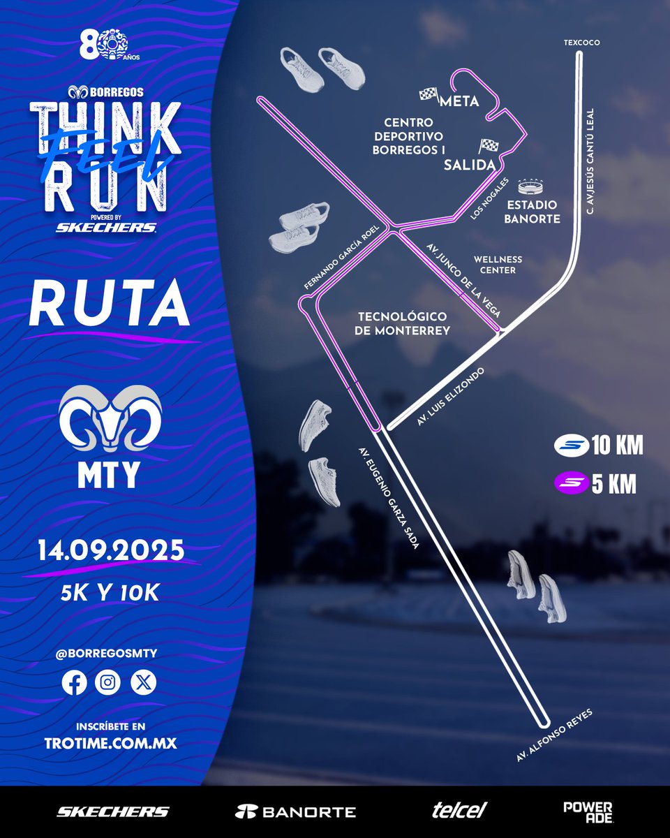 BorregosMty's tweet photo. Conoce la ruta de la carrera 🐏 Borregos Think Feel Run Powered by SKECHERS

🗓️ 14 de septiembre
📲 Inscríbete aquí: https://t.co/K3KZvFghDo

#BorregosMty #ThinkFeelRun #ForeverRunner #RunBorregos #SkechersMX #BorregosMty https://t.co/KWHHQ6g9Z6