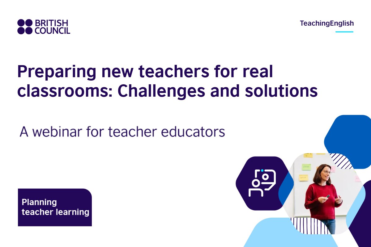 Free professional development webinar for teacher educators and aspiring teacher educators: Preparing new teachers for real classrooms: Challenges and solutions
🗓️ Date: Tuesday 12 August 2025
 12.00-13.15 (UK time)
👉 To register: eu1.hubs.ly/H0lWffX0
#TeachingEnglish #ELT