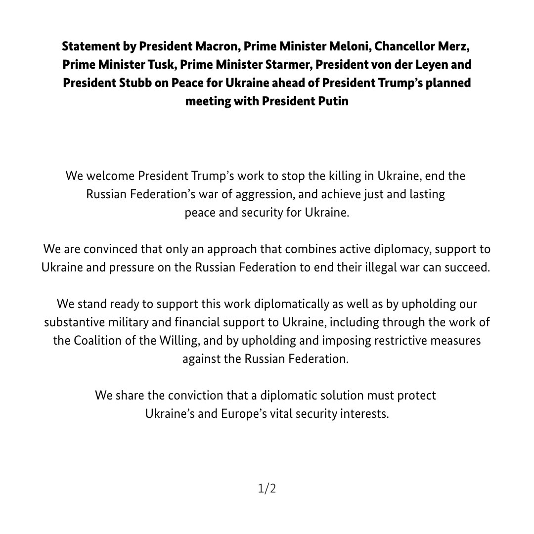 bundeskanzler's tweet photo. We are united as Europeans and determined to jointly promote our interests. And we will continue to cooperate closely with President Trump and with the US, and with President Zelenskyy and the people of Ukraine, for a peace in Ukraine that protects our vital security interests. https://t.co/bo2er8ZF7l