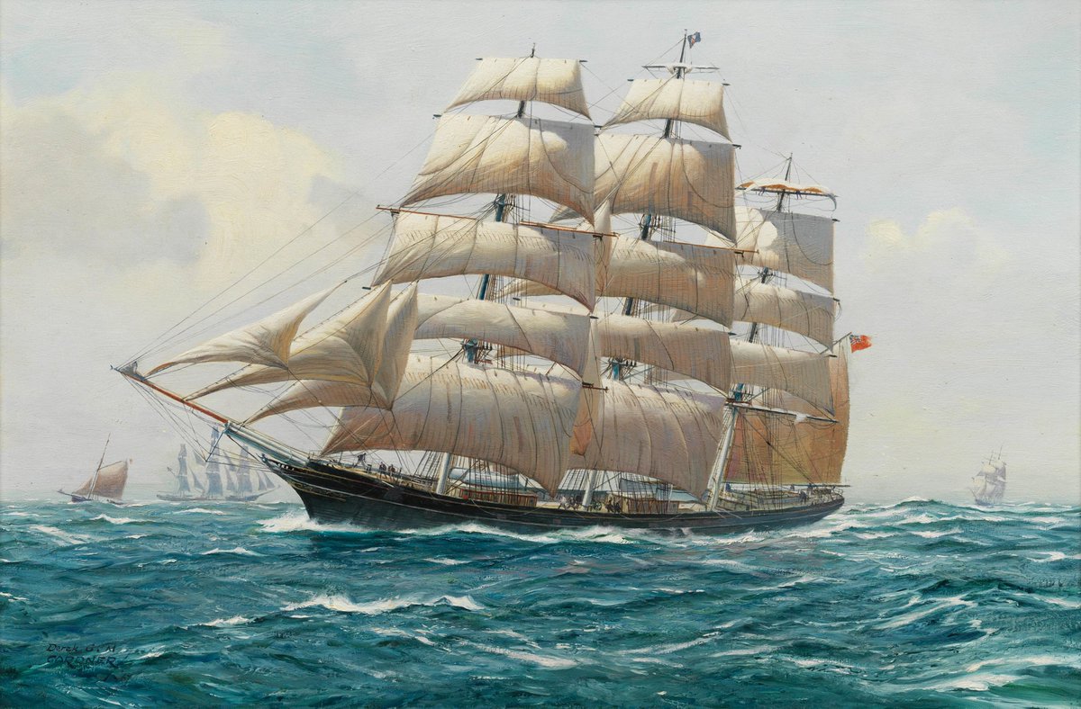 Bassaces1's tweet image. Derek George Montague Gardner (1914 - 2007)
Home From China 1873 - The Cutty Sark Coming Up Channel, 1969
