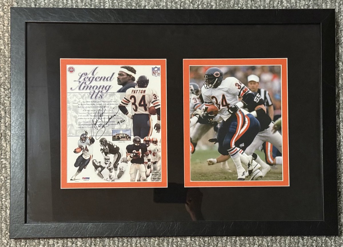 Another random autograph in my collection. This is one of my favorite Walter Payton’s framed autographs.  But not by FAVORITE.  Eventually, I’ll share my absolute favorite Walter Payton autograph. Hint. It’s a jumper. #Bears #WalterPayton ⁦<a href="/ChicagoBears/">Chicago Bears</a>⁩
