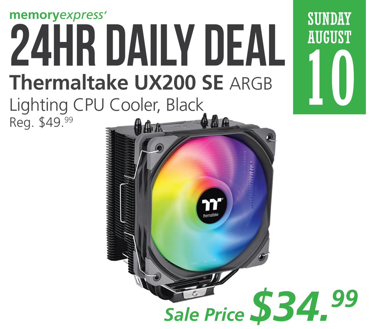 #24hrDailyDeal:
#Thermaltake UX200 SE ARGB Lighting CPU Cooler comes with high air flow blades and U-shape copper heat pipes. Built-in ARGB LEDs delivers vibrant lighting effects that also supports motherboard sync. 
Get today's 24hr Daily Deal for $34.99!
bit.ly/4iLZtxA