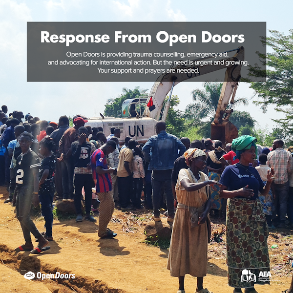opendoorssa's tweet photo. On 27 July, militants attacked a prayer vigil in Komanda, DRC, killing 49 Christians (incl. 9 children) and abducting 20. Months earlier, 70 were beheaded in Kasanga. Violence is escalating. Pray, share, and stand with the Church. #PrayForDRC #PersecutedChurch https://t.co/f85LRiH9Mn