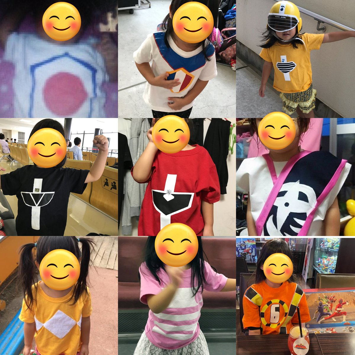 #わたしの全スーパー戦隊展
売ってなかった娘の戦隊Tシャツは全力で作って来た✨
生後数日からバトルジャパンを着せられて今に至るw（戦隊関係ないけど娘にネオジャパン🇯🇵のベビー服も作ったww）
トッキュウTシャツはフォロワーさんからのプレゼント🩷
載せてないTシャツもまだある😂✨