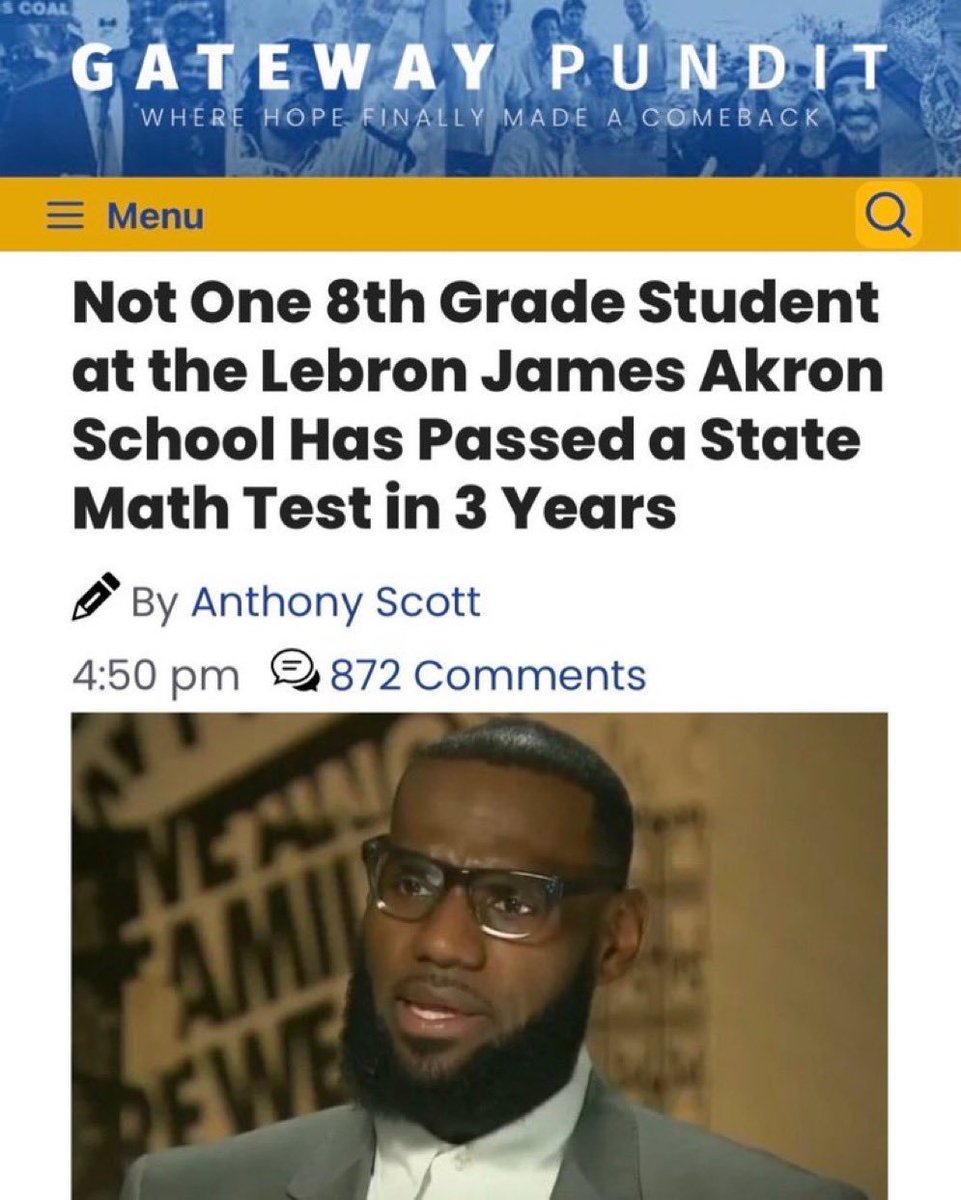 Not a single student passed a math test in 3 years at Lebron James Akron School. 😂😂