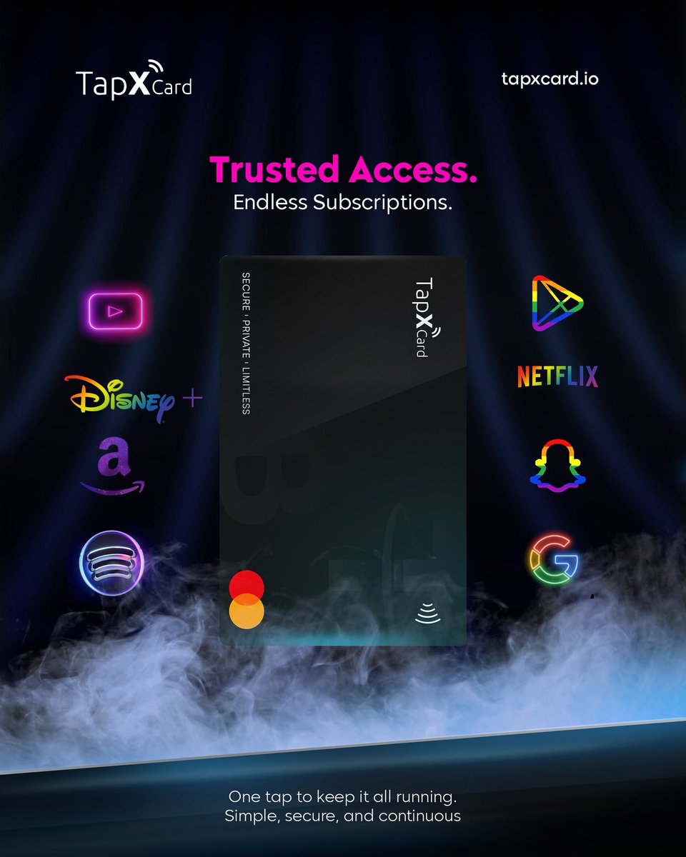 TapxCard_'s tweet image. 🚀 Keep your world running, one tap at a time.
From your favorite shows 🎬 to music 🎶 and shopping 🛍 — everything stays active, effortlessly.
💳 Simple. Private. Seamless.

⸻

#DigitalLife #TechMadeEasy #EverydayAccess #TapAndGo #SmartSpending #CardLife #StayConnected
