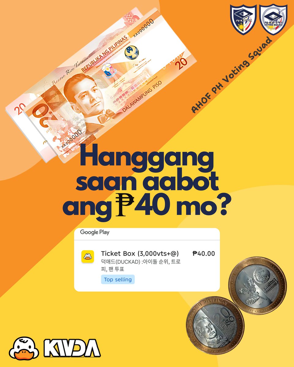 ahofavengers's tweet photo. Hello, Nameless Fam! 💖

Do you have ₱40 in your GCash or any e-wallet? Want to share it with @AHOF_official in a special way? How far can your 40 pesos go? 🤔

We only have 1 day left to vote for the 2025 K-WORLD DREAM AWARDS – Boy Group Popularity Award. If you’re not comfortable donating but still want to help, purchasing VTs for just ₱40 will go a looooong way! Every piso matters. Every VTs matters.

Even if you have 5, 10, 20, 50, or 100 VTs — please use them to vote for AHOF. 🙌

We’ll be dropping a special announcement tomorrow, so stay tuned! For now, keep grinding in the DUCKAD app. Thank you so much!

HOW TO PURCHASE VTs : https://t.co/82o1tY5x3z

PS : Today is the last day of voting for the Girl Group Popularity Award. 
Good luck to @UNIS_offcl and EVERAFTERs! The Nameless Fam is hoping you win this intensifying battle. We’re cheering for you all the way!

#AHOF #NAMELESS