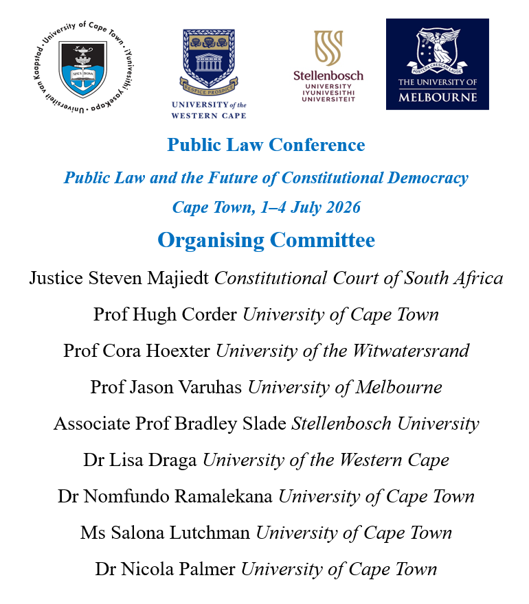 We are pleased to announce the Organising Committee for the next <a href="/PublicLawConf/">PublicLaw Conference</a>, to be held in Cape Town, 1-4 July 2026 #publiclaw2026