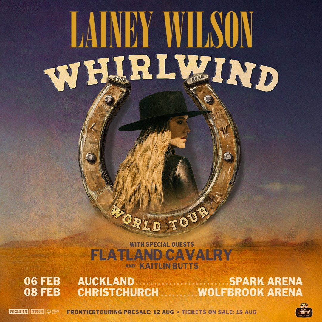 Ticketmaster NZ (@ticketmaster_nz) on Twitter photo JUST ANNOUNCED ๐ Country music powerhouse @LaineyWilson brings her WHIRLWIND WORLD TOUR in 2026 for her New Zealand debut! Joined by special guests <a href="/FlatlandCavalry/">Flatland Cavalry</a> and <a href="/KaitlinButts/">Kaitlin Butts</a>.
๐
Fri 6 Feb & Sun 8 Feb, 2026
๐ Auckland & Christchurch, NZ
๐๏ธ tktmstr.co/LaineyWilson
๐ฐ JUST ANNOUNCED ๐ Country music powerhouse @LaineyWilson brings her WHIRLWIND WORLD TOUR in 2026 for her New Zealand debut! Joined by special guests <a href="/FlatlandCavalry/">Flatland Cavalry</a> and <a href="/KaitlinButts/">Kaitlin Butts</a>.
๐
Fri 6 Feb & Sun 8 Feb, 2026
๐ Auckland & Christchurch, NZ
๐๏ธ tktmstr.co/LaineyWilson
๐ฐ