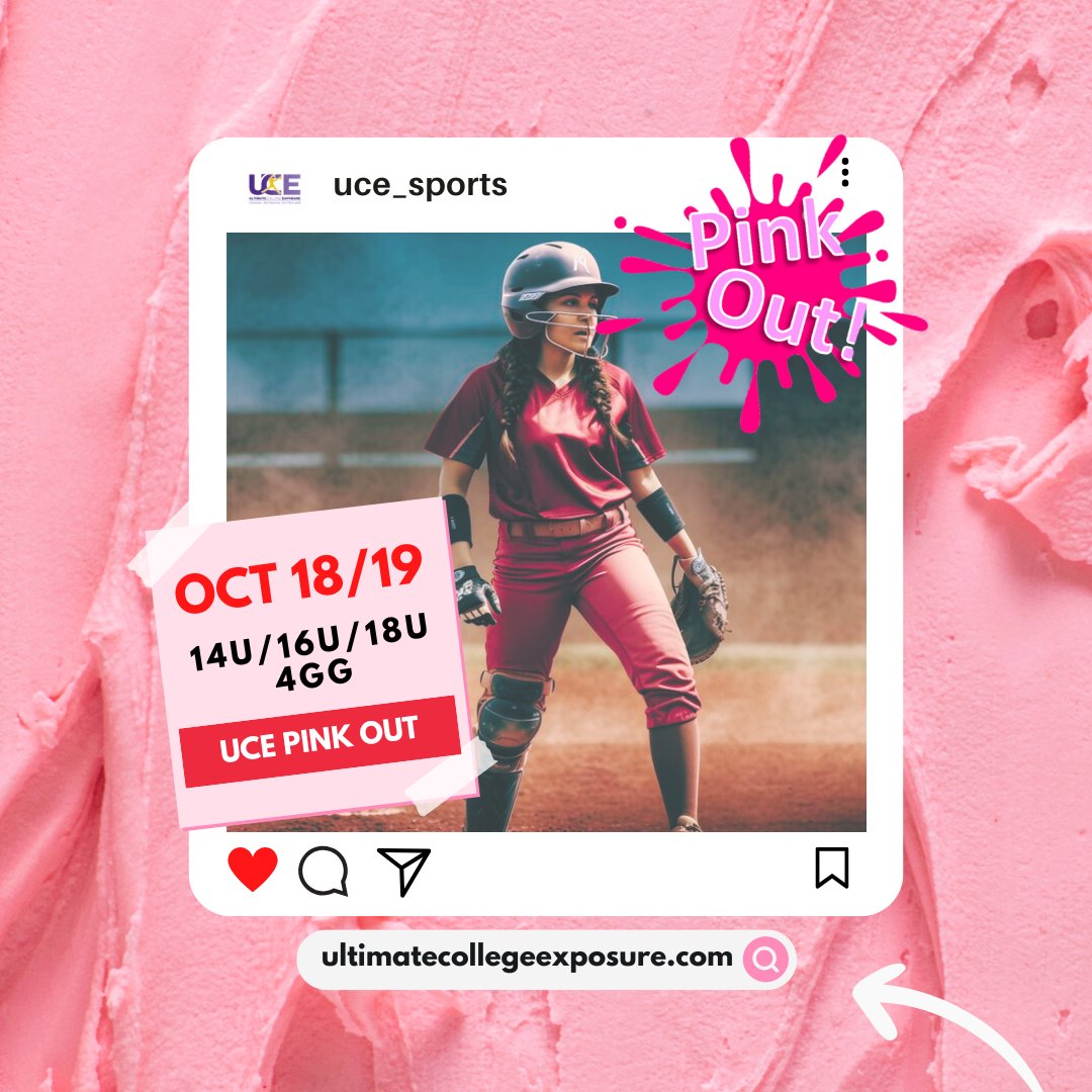 PINK OUT!!!!
💗💗💗
UCE 2025 Pink Out is happening this October 18th &amp; 19th, and bringing your 14, 16, or 18u squad the BIGGEST names in college softball. Compete, get noticed, &amp; get recruited, by registering for this &amp; other events at ultimatecollegeexposure.com