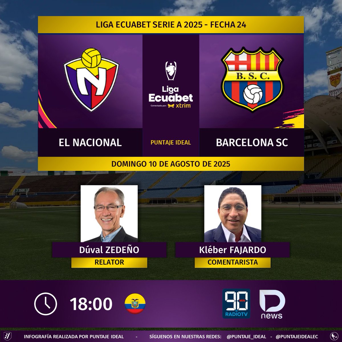 Puntaje Ideal EC (@puntajeidealec) on Twitter photo ⚽ #LigaEcuabet 🇪🇨 | #ElNacional vs. #BarcelonaSC
🎙 Relator: <a href="/zedenoduval/">Duval Zedeño B</a>
🎙 Comentarista: <a href="/FajardoBarzola/">Kleber Fajardo Barzola</a>
💻📱 <a href="/DNewsSportsEc/">D_News Sports</a> 🔉🎧 (Formato Radio)
YT: youtube.com/c/DIGITALNEWSC…
🤳 #LigaProEnDNews
Dale RT 🔃 ⚽ #LigaEcuabet 🇪🇨 | #ElNacional vs. #BarcelonaSC
🎙 Relator: <a href="/zedenoduval/">Duval Zedeño B</a>
🎙 Comentarista: <a href="/FajardoBarzola/">Kleber Fajardo Barzola</a>
💻📱 <a href="/DNewsSportsEc/">D_News Sports</a> 🔉🎧 (Formato Radio)
YT: youtube.com/c/DIGITALNEWSC…
🤳 #LigaProEnDNews
Dale RT 🔃