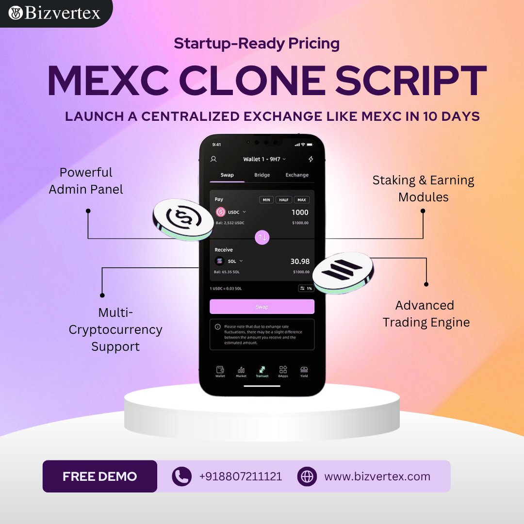 bizvertex's tweet image. 💼 #Business People, This Is Your Time! Turn your #crypto dream into reality with our #MEXCCloneScript. 
Fully functional. Market-ready. Launched in 10 Days. 
📈 Partner with #Bizvertex &amp;amp; dominate the market!

Free demo - bizvertex.com/mexc-clone-scr…

#Bitcoin #Ethereum #CryptoTrading