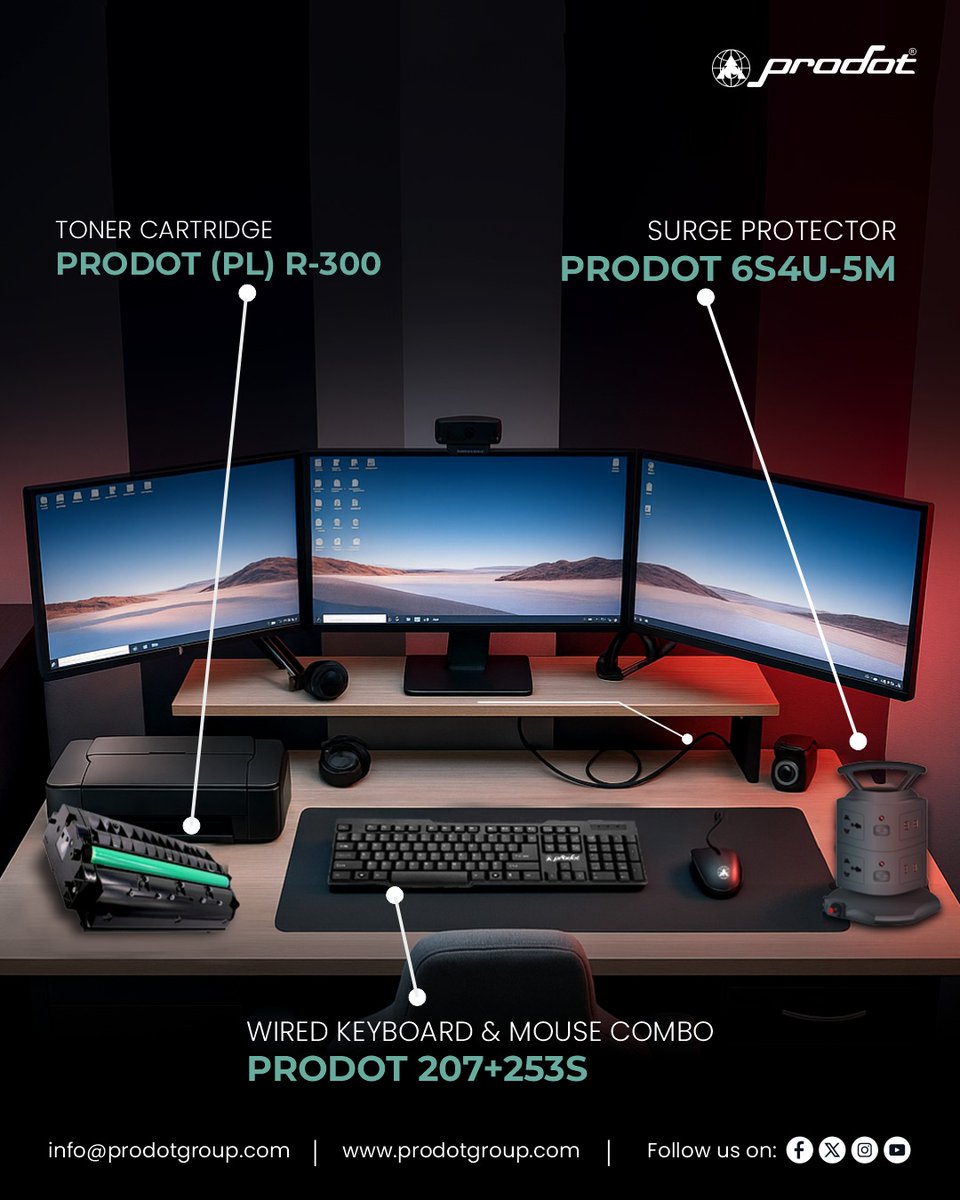 ProDotGroup's tweet image. Your Desk. Leveled Up. 🚀

Why settle for basic when your setup can be legendary?

From crystal-clear prints to seamless power and precision typing—Prodot brings you the tools to work smarter, faster, and cooler.

#DeskUpgrade #ProdotPower #SmartWorkspace #Keyboard #Mouse