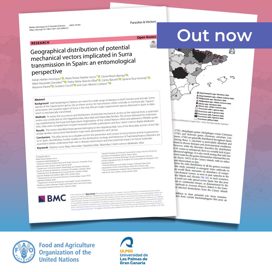 #ReadingNow | New paper on the geographic distribution of potential vectors of animal #trypanosomosis in Spain

📘 Read full paper: doi.org/10.1186/s13071… 
🌐 Project COMBAT: combat-project.eu