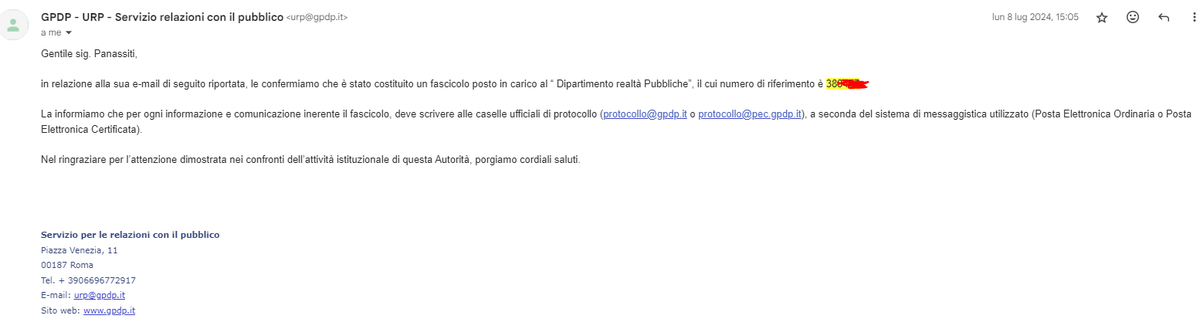 AlanPanassiti's tweet photo. Ricordate il famoso esposto #Fusillo #gracis contro #Burioni?
Ci fu il famoso #databreach.
Comunicai tutto al garante per la privacy giorno 8 Luglio del 2024. Ed è stato aperto il procedimento.
Con il numero di protocollo allegatomi, ho scoperto che l'istruttoria è terminata https://t.co/fVk3JUxAjz