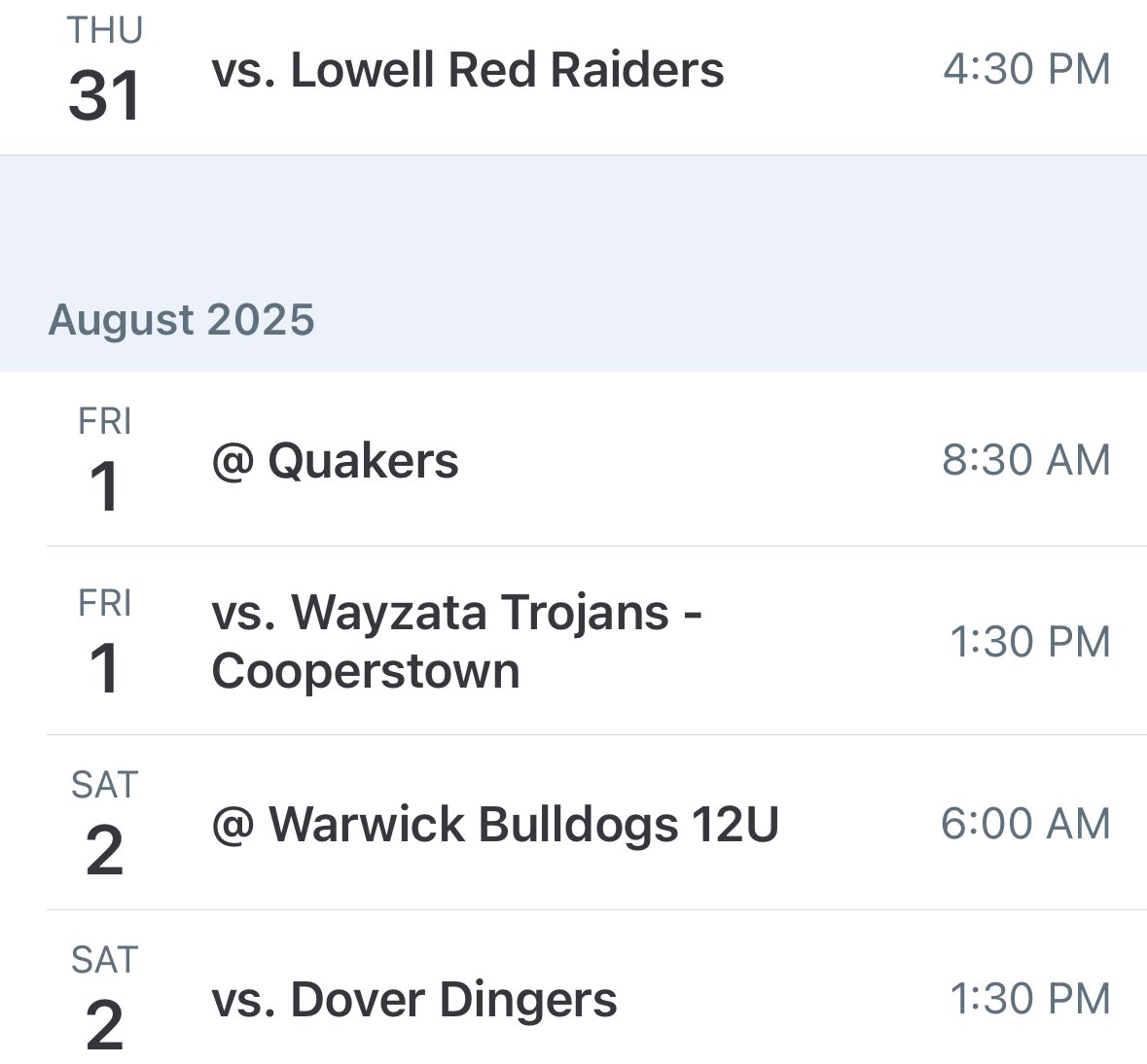 The Honey Badgers 12u begin competition on Thursday, July 31st at 4:30pm (Pacific)!

Here’s the schedule 4 their 1st five games
