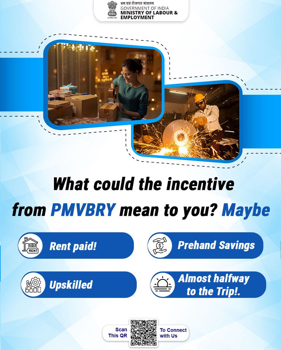 Got hired recently? You may be eligible for a ₹15,000 incentive under PMVBRY.

This one-time benefit is designed to support your early employment journey — whether it’s rent, savings, or upskilling.(1/2)