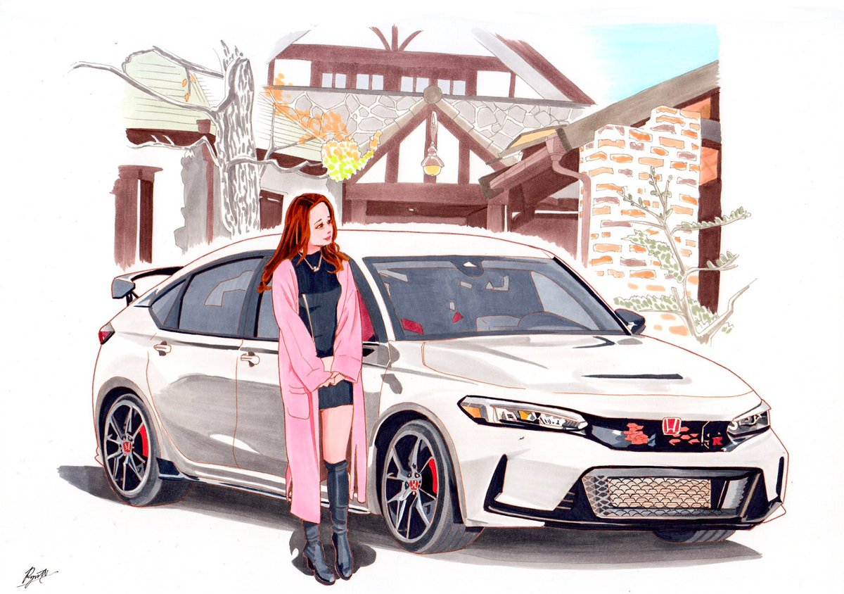 tdra08n_b's tweet image. 完成!
「YOMEちゃん × CIVIC TYPE R」
YOMEちゃんとCIVICのコラボレーションです♪
背景は以前ツーリングで訪れたカフェです。
カフェにドライブでやってきて、彼女と一緒に愛車を撮影したみたいなイメージで制作しました。
車を描いた理由もちゃんとあるので、発表をお楽しみに😊…