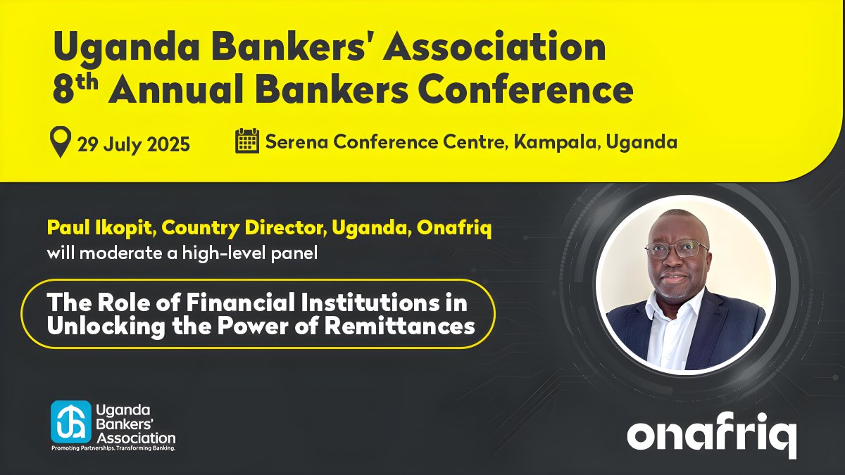 Today, Onafriq’s Uganda Country Director, Paul Ikopit, will moderate a panel at the Uganda Bankers' Association 8th Annual Bankers Conference in Kampala.

He’ll lead a focused discussion on how financial institutions can unlock the true power of remittances.

#BankingConf2025