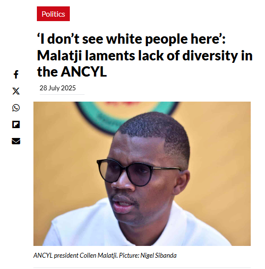 The leader of the ANC Youth League is perplexed by the fact that white South Africans aren't rushing to join the ranks of a party that supports racially discriminatory laws against them and their children.