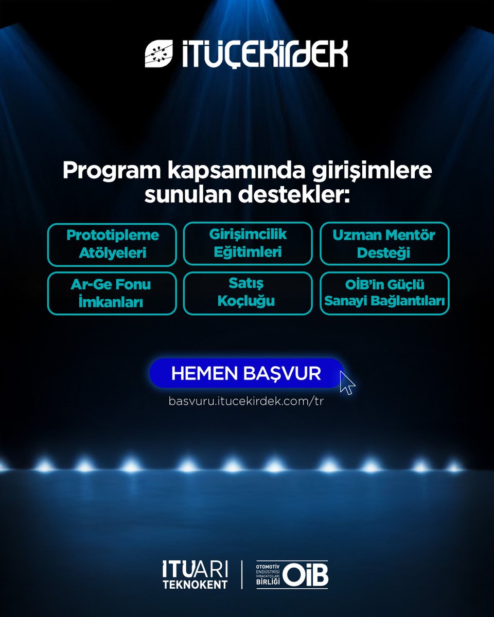 OİB ile İTÜ ARI Teknokent iş birliğinde İTÜ Çekirdek’te hayata geçen otomotiv ve mobilite dikeyinde girişimleri neler mi bekliyor?

Merak edenler buraya!

Sen de geleceği şekillendirecek teknolojinle otomotiv ve mobilite alanında fark yaratarak, yatırımlara ulaşabilirsin!

Tek