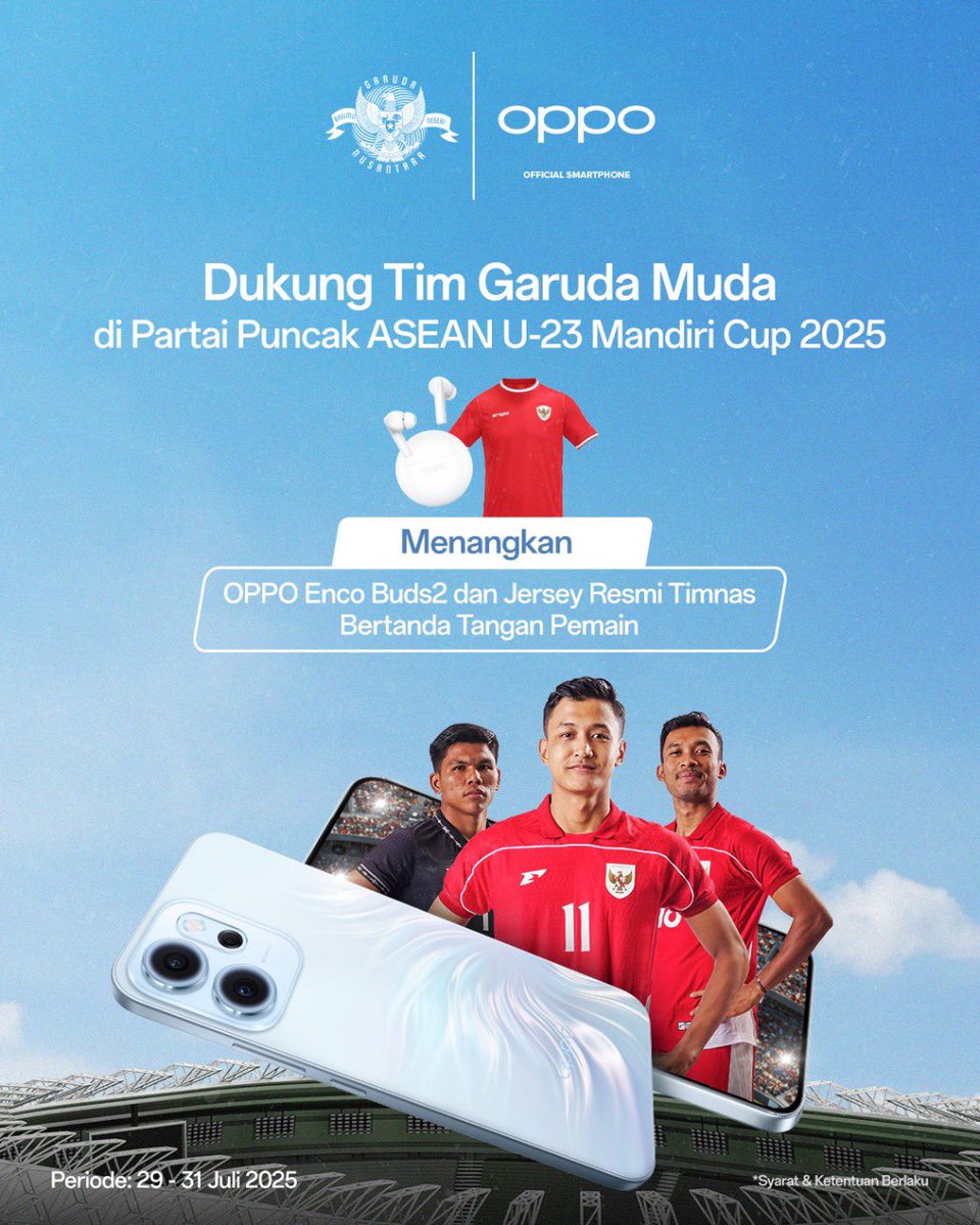 Extra Time Indonesia (@idextratime) on Twitter photo ๐จ GIVEAWAY TIME!! โฝ๐ฎ๐ฉ
Kirim dukungan terbaikmu buat Timnas Indonesia dan menangkan 2 jersey BERTANDA TANGAN PEMAIN + 2 OPPO Enco Buds2! ๐๐ฅ
Cara ikutan:
1๏ธโฃ Follow <a href="/OPPOIndonesia/">OPPO Indonesia</a>
2๏ธโฃ Like, Repost & Reply postingan ini
3๏ธโฃ Tulis dukungan terbaikmu buat Timnas di kolom komentar ๐จ GIVEAWAY TIME!! โฝ๐ฎ๐ฉ
Kirim dukungan terbaikmu buat Timnas Indonesia dan menangkan 2 jersey BERTANDA TANGAN PEMAIN + 2 OPPO Enco Buds2! ๐๐ฅ
Cara ikutan:
1๏ธโฃ Follow <a href="/OPPOIndonesia/">OPPO Indonesia</a>
2๏ธโฃ Like, Repost & Reply postingan ini
3๏ธโฃ Tulis dukungan terbaikmu buat Timnas di kolom komentar