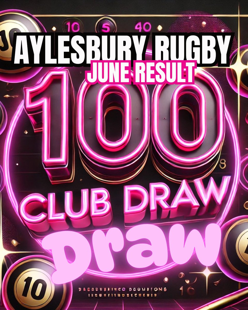 🎉 100 CLUB JUNE DRAW WINNERS! 🏉💷 

🥇 £100: Laura Isom  
🥈 £75: Chris Harding  
🥉 £50: Isabella O'Donnell  

Join the 100 Club for a chance next month! Contact Gerald Evans.  

👉 aylesburyrfc.co.uk/information/10…  

#AylesburyRugby #100Club #MagentaAndBlack #COYAs #PrizeDraw