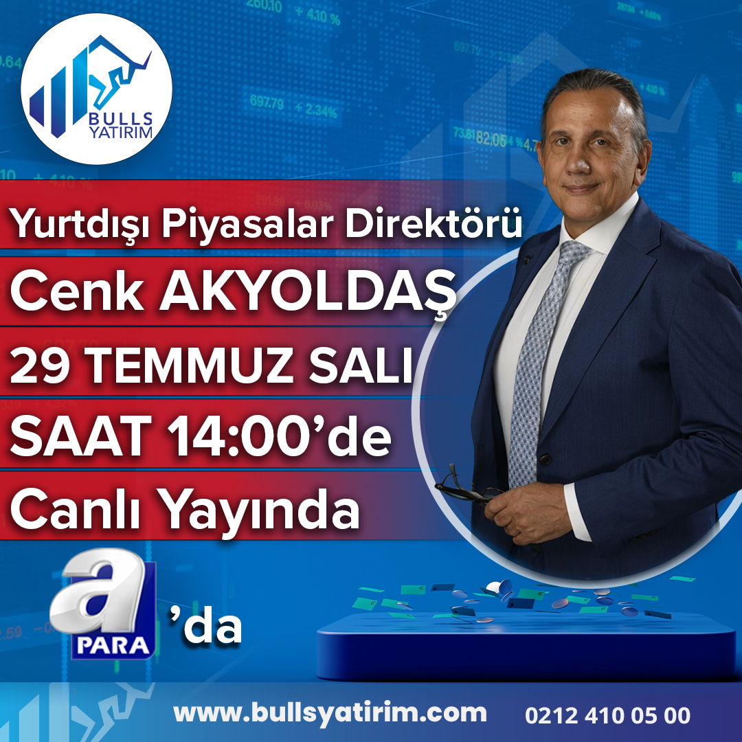 📺 Bulls Yatırım A PARA Ekranlarında!
Bulls Yatırım Yurtdışı Piyasalar Direktörü Cenk Akyoldaş,
🗓️ 29 TEMMUZ SALI
🕘 Saat 14:00’de
💼 “Piyasa Gündemi ” programında Uğur Korkmaz’ın konuğu oluyor!
<a href="/apara_tv/">A Para</a>  
<a href="/CenkAkyoldas/">Cenk Akyoldaş</a>  
#Bullsyatırım #APARA #PiyasaGÜNDEMİ #BorsaAnalizi