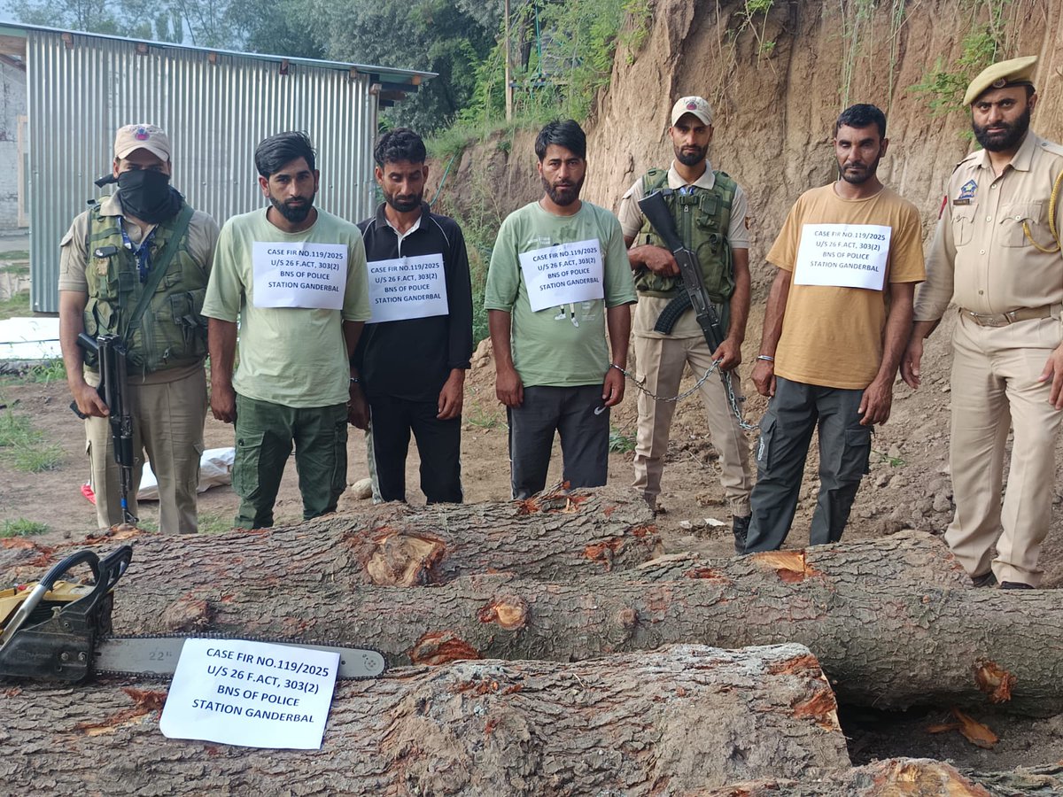 Ganderbal Police (@gbl_police) on Twitter photo In a major crackdown on timber smuggling, #GanderbalPolice has seized illicit timber and apprehended 04 accused individuals involved in illegal felling of #GreenDeodarTrees in the upper reaches of Gutlibagh.
<a href="/JmuKmrPolice/">J&K Police</a>
<a href="/KashmirPolice/">Kashmir Zone Police</a> In a major crackdown on timber smuggling, #GanderbalPolice has seized illicit timber and apprehended 04 accused individuals involved in illegal felling of #GreenDeodarTrees in the upper reaches of Gutlibagh.
<a href="/JmuKmrPolice/">J&K Police</a>
<a href="/KashmirPolice/">Kashmir Zone Police</a>