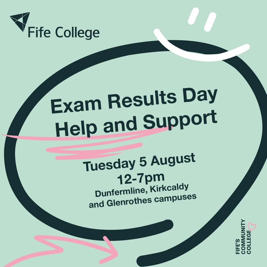 It's <a href="/sqanews/">SQA</a> Exam Results Day a week today!

If you need help after  getting your results, we are here for you. Our campuses in Dunfermline, Kirkcaldy and Glenrothes will be open on 5 August (12pm-7pm) for all the advice you need.

🔗 orlo.uk/H8fMK