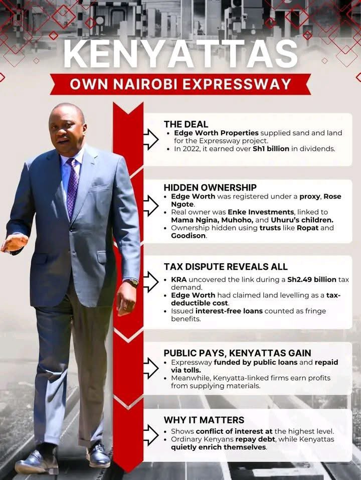 THE NAIROBI EXPRESSWAY 

A MASTERCLASS IN POLITICS &amp; PROFIT.  

According to the latest reports, over 100,000 vehicles use the Nairobi Expressway daily, with toll fees averaging between KSh 250–500. 
Let’s assume a modest KSh 300 per vehicle.

Do the math: 

• 100,000 vehicles ×