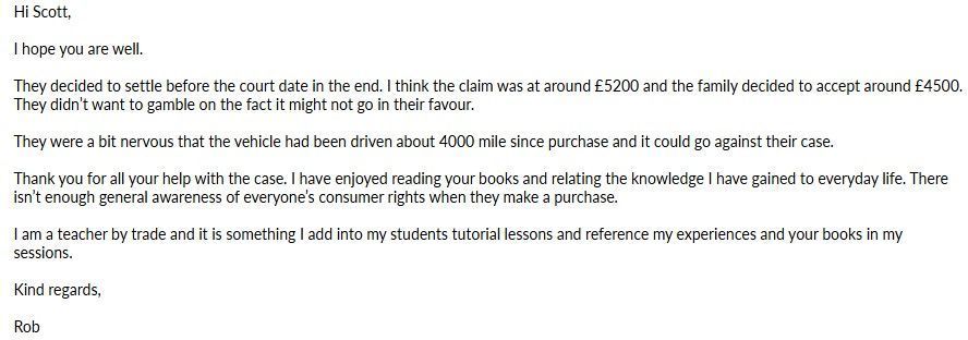 I helped this man secure a £4500 refund for a dud car &amp; beat a law firm trying to defend it! Whether it's a parking ticket, faulty goods or online courses - I can help you get the outcome you deserve.
buff.ly/K59j2JO 
#TuesdayTestimonial #WinWithScott