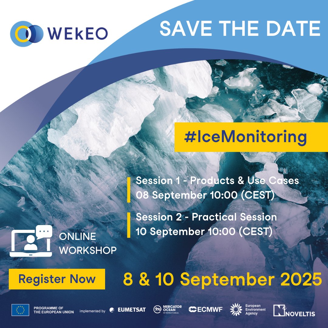 WEkEO_dias's tweet image. A new WEkEO workshop is on the horizon!

The @CopernicusEU WEkEO Service is organizing a two-day workshop dedicated to #IceMonitoring to dive into the impact of climate change and increase user awareness about the cryosphere at a global level.

The workshop will focus on…