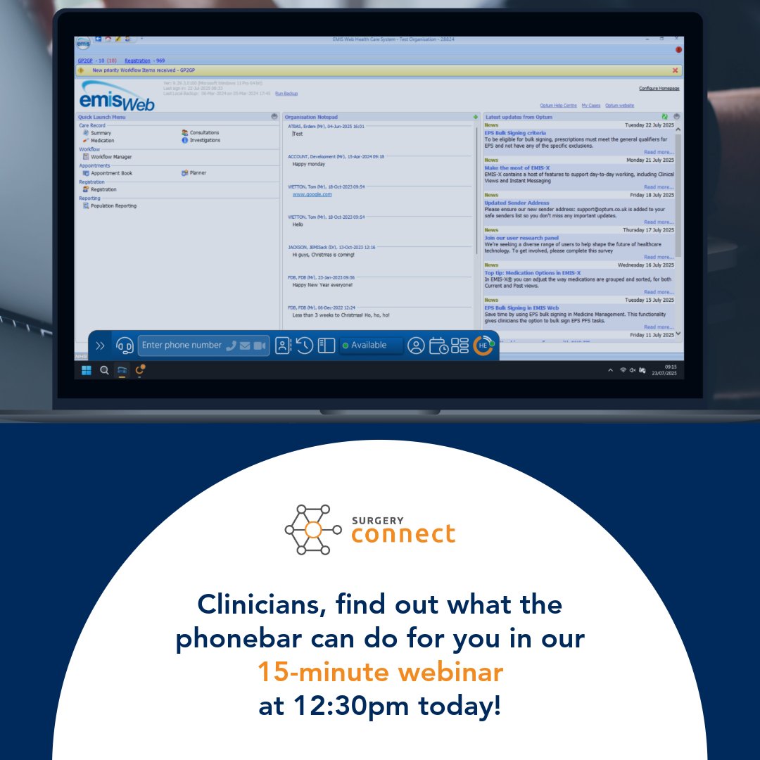 🚨 Clinicians – join us today at 12:30!

📅 Don’t miss this bite-sized session – register now and unlock more time to care. eu1.hubs.ly/H0m2jL10 

#PrimaryCare #DigitalHealth #GPWorkflow #TimeToCare #Phonebar