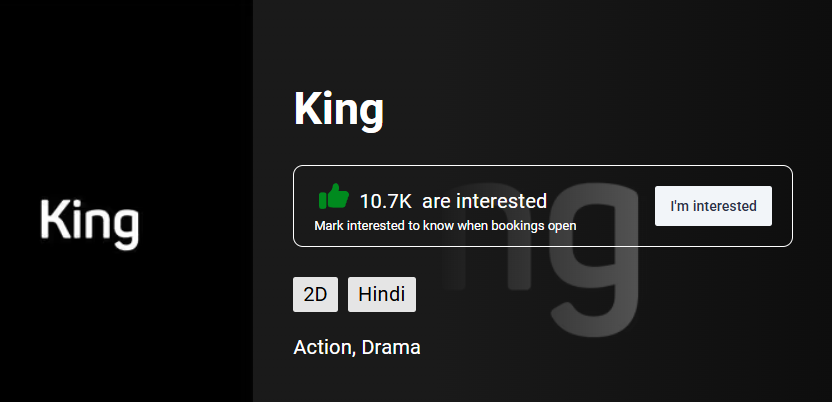 Film To Finale (@filmtofinale) on Twitter photo #KING breaks the internet – without even trying! 👑🔥
💥 Fastest* to cross 10K BookMyShow interests in just 1 day.
🚫 No poster. No trailer. No official announcement.
Just unimaginable craze for <a href="/iamsrk/">Shah Rukh Khan</a> #ShahRukhKhan #SRK #SidAnand #BoxOfficeStorm #KING breaks the internet – without even trying! 👑🔥
💥 Fastest* to cross 10K BookMyShow interests in just 1 day.
🚫 No poster. No trailer. No official announcement.
Just unimaginable craze for <a href="/iamsrk/">Shah Rukh Khan</a> #ShahRukhKhan #SRK #SidAnand #BoxOfficeStorm