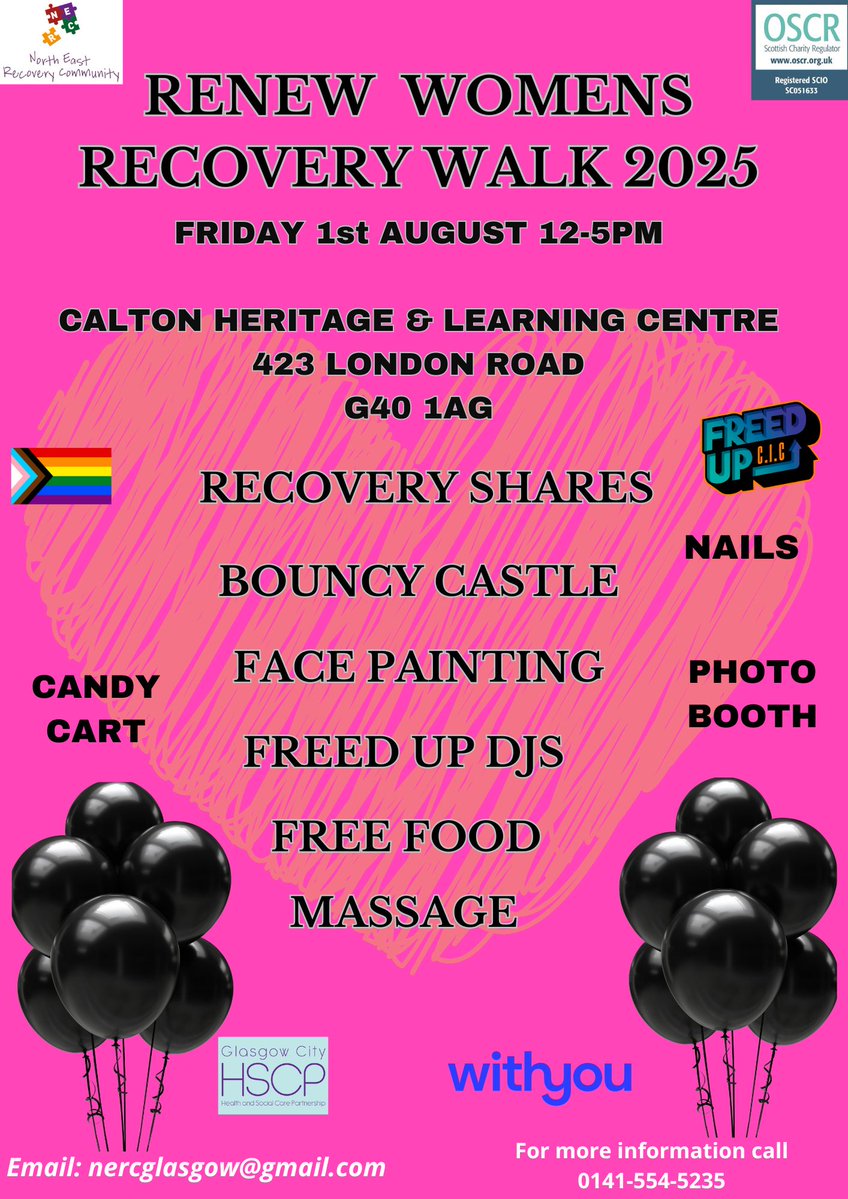 It's back!!

RENEW's Women's Recovery Walk will take place again this Friday 1st August at the Calton Heritage &amp; Learning Centre. 

<a href="/NWRCGlasgow/">North West Recovery Communities</a> <a href="/SCRNglasgow/">South Community Recovery Network (SCRN)</a> <a href="/GlasgowCityADP/">GlasgowCityADP</a> <a href="/GCHSCP/">Glasgow City HSCP</a> <a href="/FreedUpEvents/">Freed Up</a>
