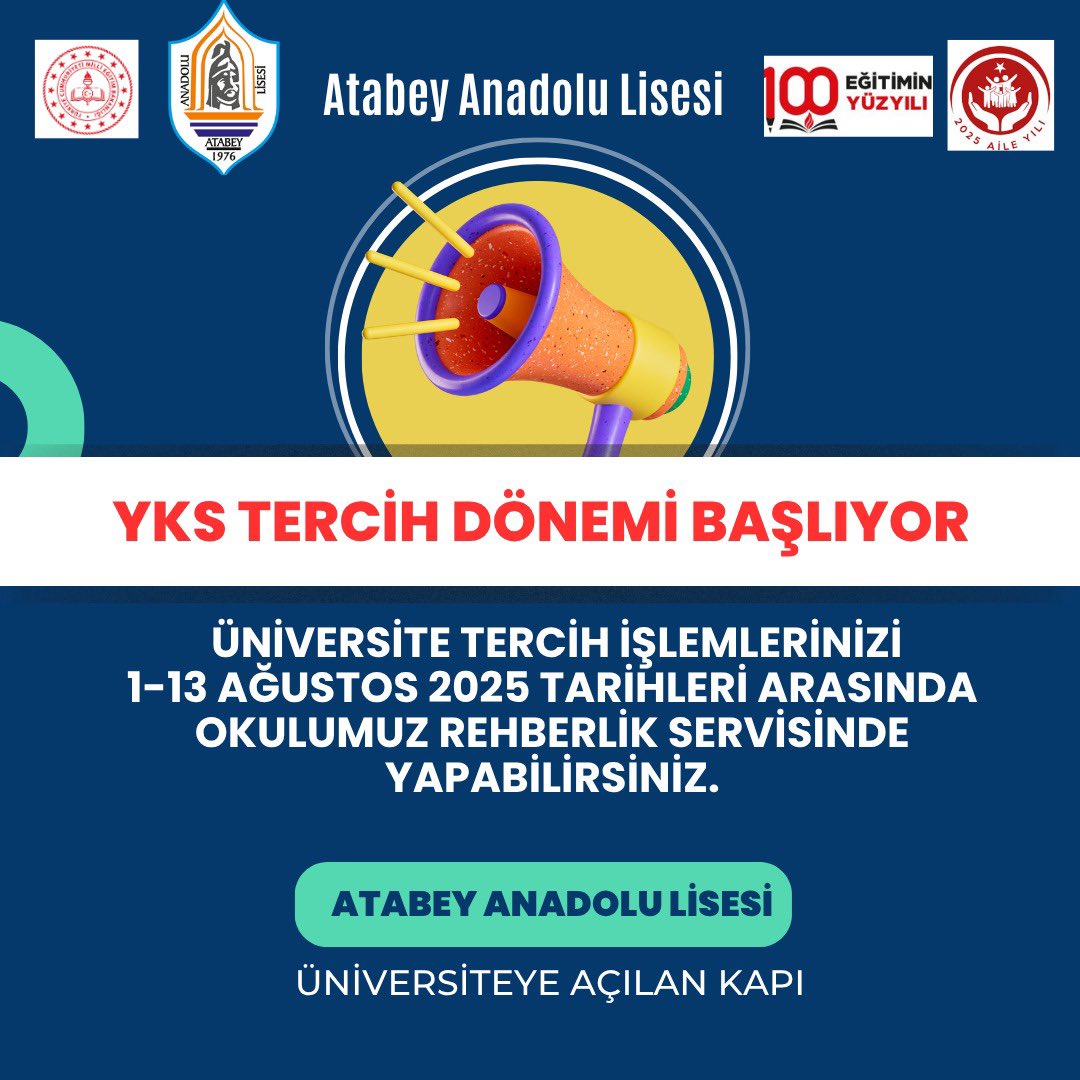 Okulumuzda YKS Tercih Danışmanlığı hizmeti 1-13 Ağustos 2025 tarihleri arasında başlıyor.