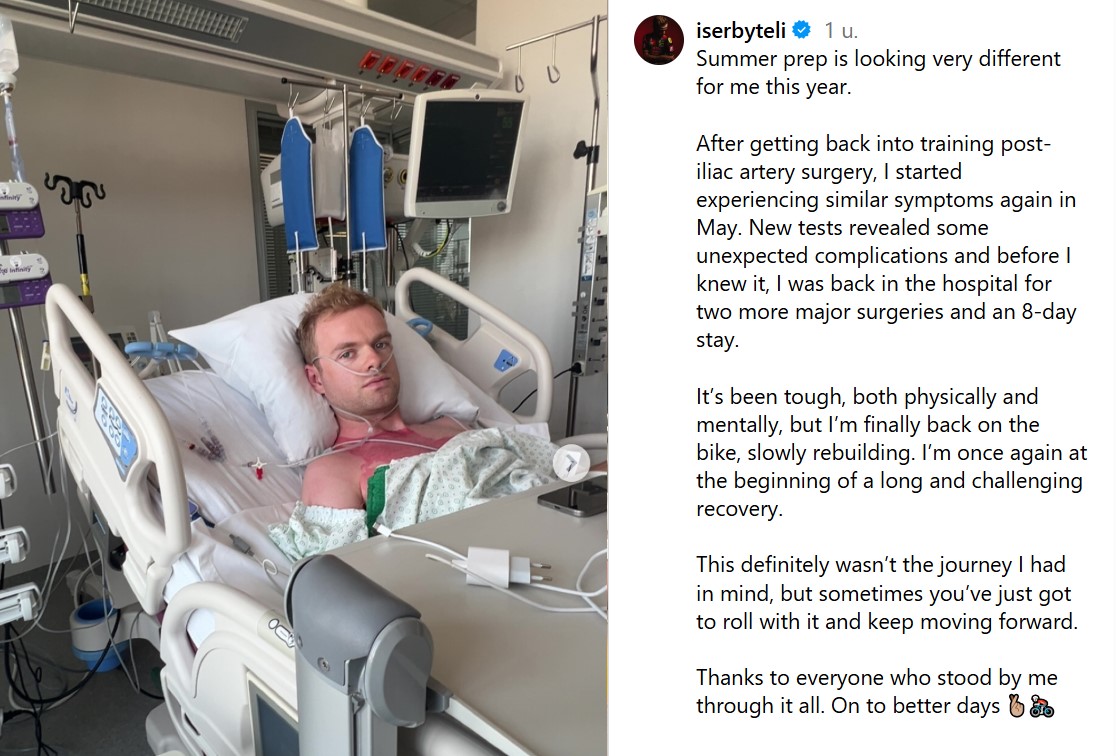 🇧🇪 Eli Iserbyt has given an update on Instagram. He had an iliac artery surgery in February but experienced similar symptoms again in May and had two more major surgeries. The good news is he's back on the bike again. 🍀

Instagram: instagram.com/p/DMryjB8sQdI/