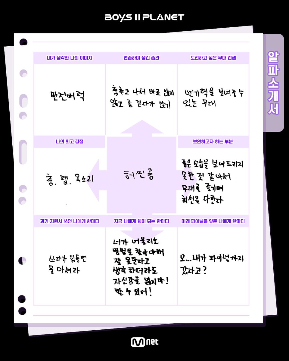 허씬롱 HE XIN LONG

스타 크리에이터님들을 위한 깜짝 선물🎁
참가자들의 색다른 매력이 담긴 'NEW 증명사진'과
타오르는 에너지가 느껴지는 '알파소개서'를 확인해 보세요!

A surprise gift for our Star Creators 🎁
Check out the all-new ID photos capturing the participants’ unexpected