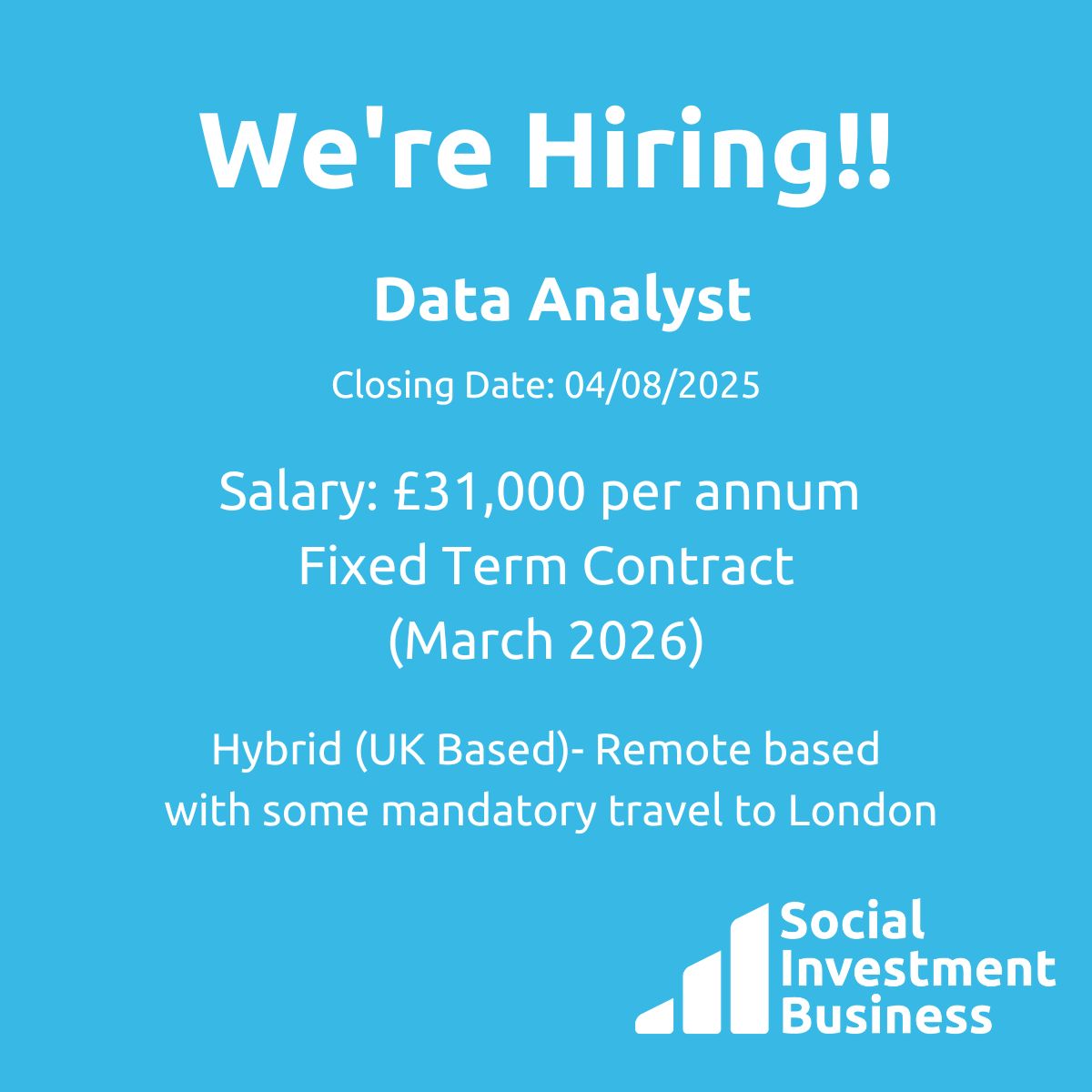 We're hiring!! Reporting to the Senior Data Manager at Social Investment Business (SIB) this Data Analyst role plays an important part in supporting our data team in achieving the delivery of SIB’s data strategy and focus. Find full details: buff.ly/yj6Yg7W