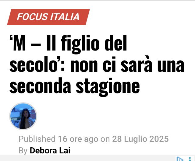 Non sarà trasmessa la seconda serie tv di M - Il figlio del secolo tratta dai libri di Scurati. Scurati era stato escluso da una trasmissione il 25 aprile, ha subito minacce per i suoi libri, ora la censura per una opera vista nel mondo. Con la ducetta è vietato parlare del duce.