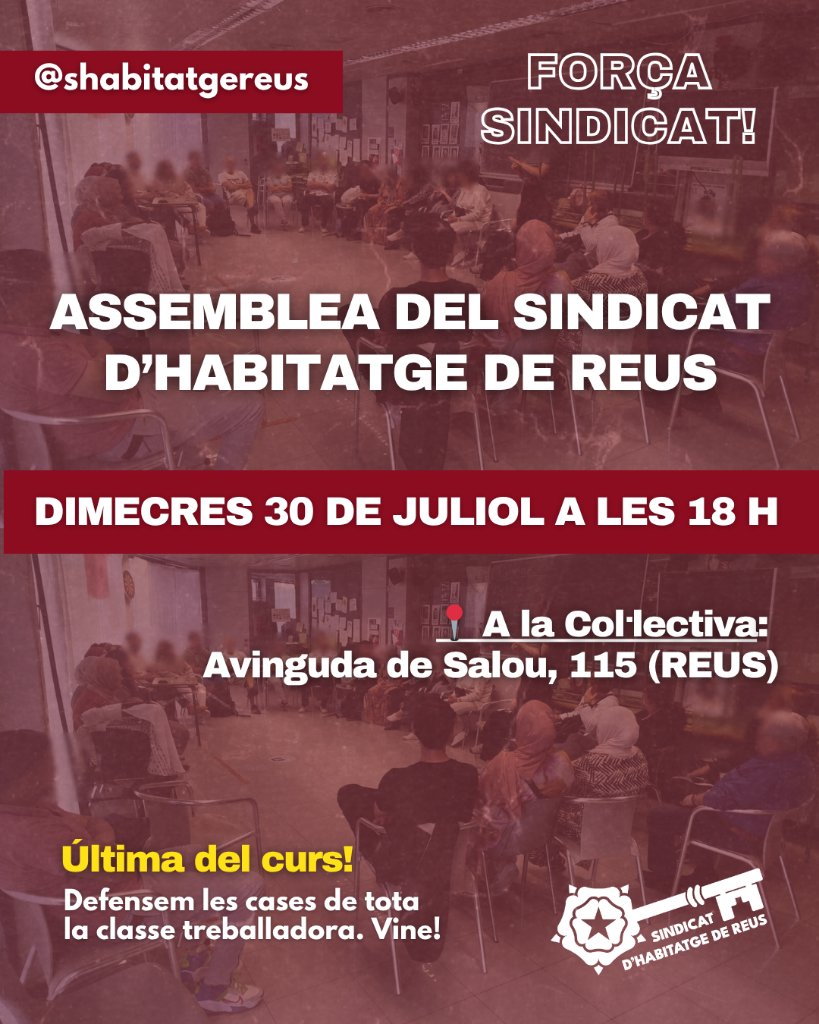 Demà dimecres a les 18 h ens trobem per fer l'última assemblea del curs.

Ha estat un curs llarg; sabem que la lluita ha de seguir, costi el que costi, i que les treballadores unides amb un mateix objectiu podrem guanyar-nos unes vides que valguin la pena 💪

Vine al Sindicat! ❤️‍🔥