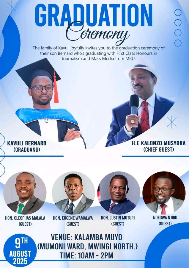 Hon. Christian Mackenzie_ (Team Babu Owino) (@chriskhalito) on Twitter photo You will have no greater joy than to see your friends progressing and becoming successful.....
My prayers are with you <a href="/BernardKavuli/">Kavuli Bernard Kamau</a> ....
Congratulations 👏. You not only made your parents proud but you made the whole nation proud You will have no greater joy than to see your friends progressing and becoming successful.....
My prayers are with you <a href="/BernardKavuli/">Kavuli Bernard Kamau</a> ....
Congratulations 👏. You not only made your parents proud but you made the whole nation proud