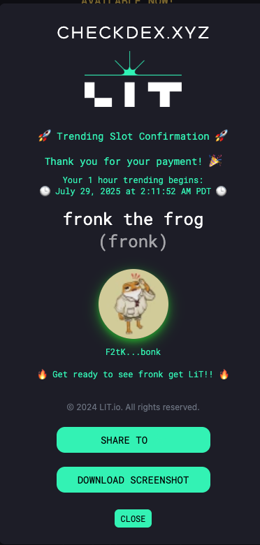 FRONK is the #1 Trending on CheckDEX.xyz