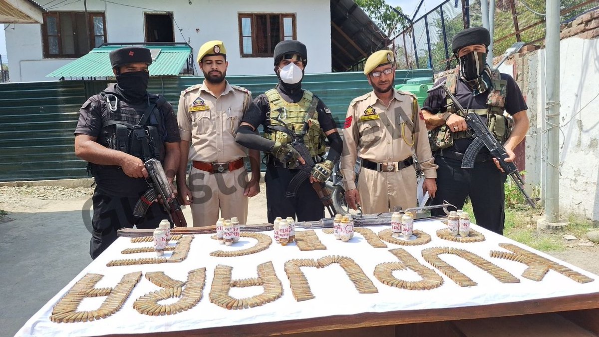 GulistanNewsTV's tweet photo. In a major success against anti-national activities, security forces today apprehended a terrorist associate during a joint Cordon and Search Operation (CASO) in village Marsary, Chowkibal, Kralpora.

The operation was jointly launched by 05 PARA, 160 Territorial Army, 98 Bn CRPF, Special Operations Group (SOG) Kralpora, and Police Station Kralpora based on specific intelligence inputs regarding the movement of a terrorist associate in the area.

During the operation, one individual identified as Wali Mohd Mir S/o Mohd Sadiq Mir R/o Marsary was apprehended. Upon search, a huge cache of arms and ammunition was recovered from his possession, which includes:
•01 AK-56 rifle
•03 AK-56 magazines
•1150 rounds of AK-56 ammunition
•17 UBGL grenades

Preliminary investigations reveal that the apprehended individual was working as a terrorist Associate for proscribed terrorist outfits and was involved in facilitating the movement of arms and ammunition to active terrorists in the region.

Accordingly, FIR No. 53/2025 under relevant provisions of law has been registered at Police Station Kralpora, and further investigation is underway.

#Kralpora #CASO #TerroristArrested #KashmirNews #SecurityForces #AntiTerrorOperation #JammuAndKashmir