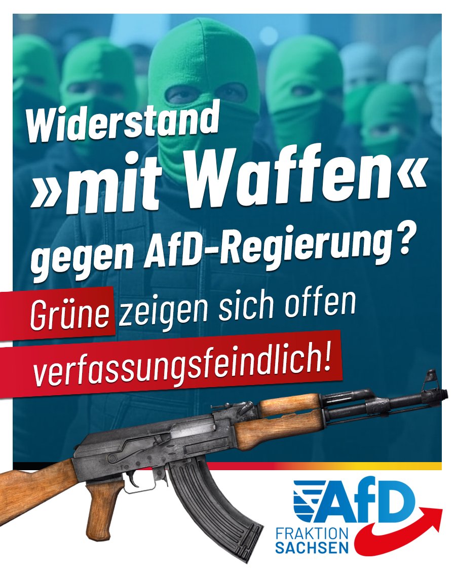 Während in #Leipzig unbescholtenen #AfD-Stadträten die Waffenscheine entzogen werden, zeigen die Grünen ihr wahres Gesicht: Mittlerweile fordert die 5-Prozent-Truppe nicht nur ein Verbot der stärksten Oppositionspartei und ein Berufsverbot für alle Beamten, die in der AfD